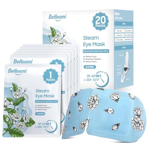 BeHoomi 20 Packs Steam Eye Mask, Heated Eye Mask Warm Compress for Eyes, Disposable Self Heating Steam Mask for Home, Sleep, Spa, Travel Essentials &amp; Relaxation Gifts for Women (Jasmine)