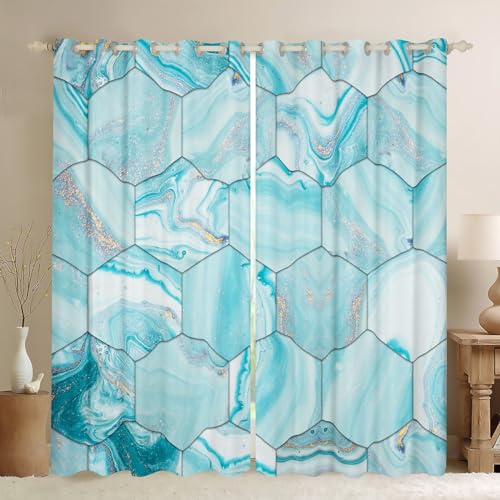 Blue Marble Curtains & Drapes Boys Girls Geometry Abstract Art Blackout Curtains Beehive Marbling Honeycomb Curtains Kids Watercolor Geometric Ink Fluid Window Curtains 52''Wx84''L