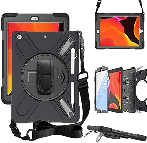 ZenRich iPad 10.2 Case, iPad 9th/8th/7th Generation Case with Screen Protector Pencil Holder Kickstand Hand Strap and Shoulder Strap,zenrich Case for iPad 10.2 inch 2021/2020/2019 Released-Black