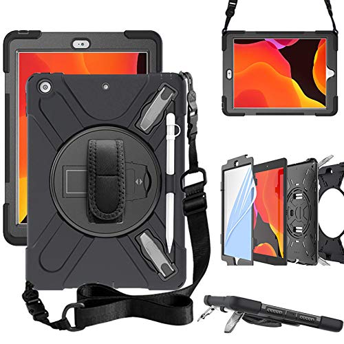 Zenrich Ipad 10.2 Case, Ipad 9Th/8Th/7Th Generation Case With Screen Protector Pencil Holder Kickstand Hand Strap And Shoulder Strap,Zenrich Case For Ipad 10.2 Inch 2021/2020/2019 Released-Black #TOP4