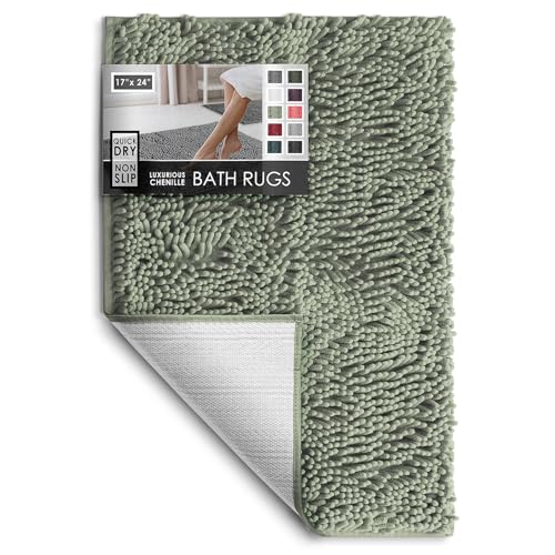 Hearth & Harbor Bathroom Rugs, Chenille Bath Mat - Machine Washable Bath Mats for Bathroom Non-Slip Backing Rubber, Quick Dry Bathroom Mat