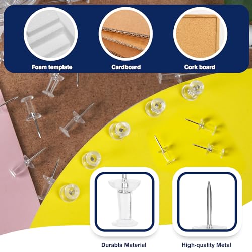 800 PCS Clear Push Pins, Standard Thumb Tacks for Bulletin Board, Steel Point and Clear Plastic Head, Pin Tacks for Wall Cork Board Maps Photos Calendar Hangings, Office School Sup image 5