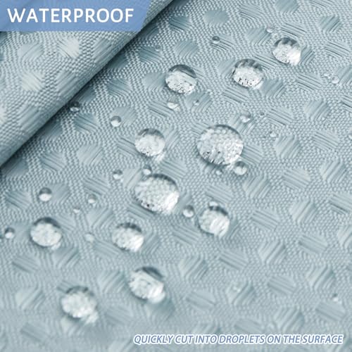 Image of Furlinic No Hook Needed Shower Curtain 71x75 Inch,Waterproof 180GSM Fabric with Magnetic Weighted Hem and Fog Blue Waffle Weave,Machine Washable Hotel-Grade Bath Curtain with Clear Window.