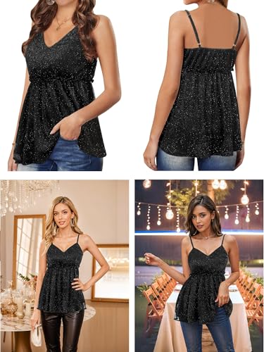 Nlife Women Flattering Sparkly Peplum Cami Top Glitter V Neck Sleeveless Blouse Shimmer Party Date Night Holiday Club Outfit2