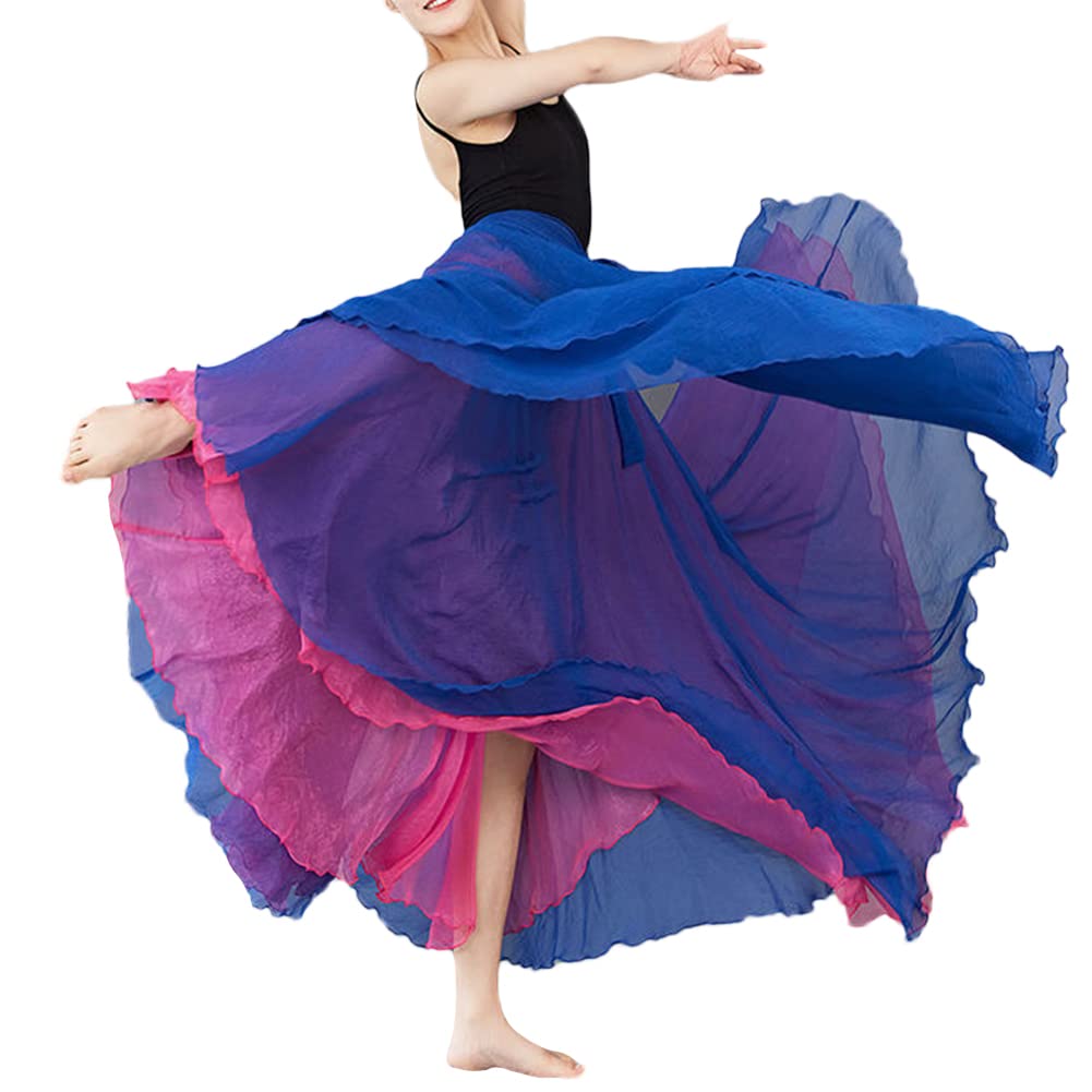 Mujer Falda Larga 2 Capas Falda de Baile de Gasa Verano Falda Maxi de Danza Falda de Columpio Falda de Flamenco Falda de Danza del Vientre Danza Clásica Danza Folclórica Latina Traje de Baile