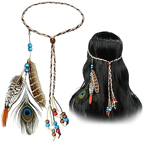 obmwang Boho Feather Headbands Indian Feather Headband Peacoak Headpieces Festival Costumes Hair Accessories for Women and Girls Cover