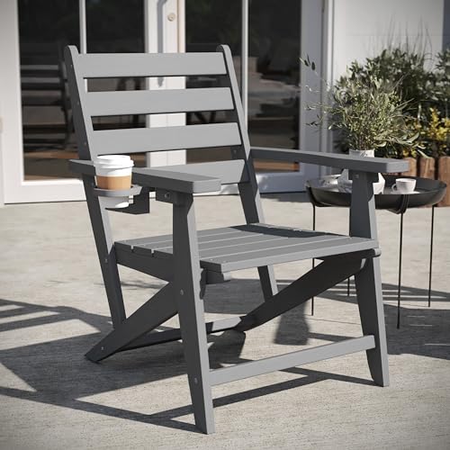 Flash-Furniture-Tolleson-Adirondack-Dining-Chair-with-Cup-Holder-Commercial-Weather-Resistant-Recycled-HDPE-Adirondack-Chair-Fold-Out-Cupholder-Gray