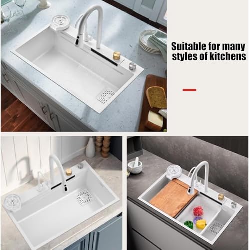 Évier de cuisine anti rayure blanc avec cascade intégrée - 3