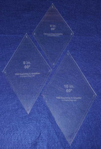 Diamond Quilt Templates 8 Inch, 9 Inch, 10 Inch Inch - Clear 1/8 Inch 60 Degree W/guideline Holes