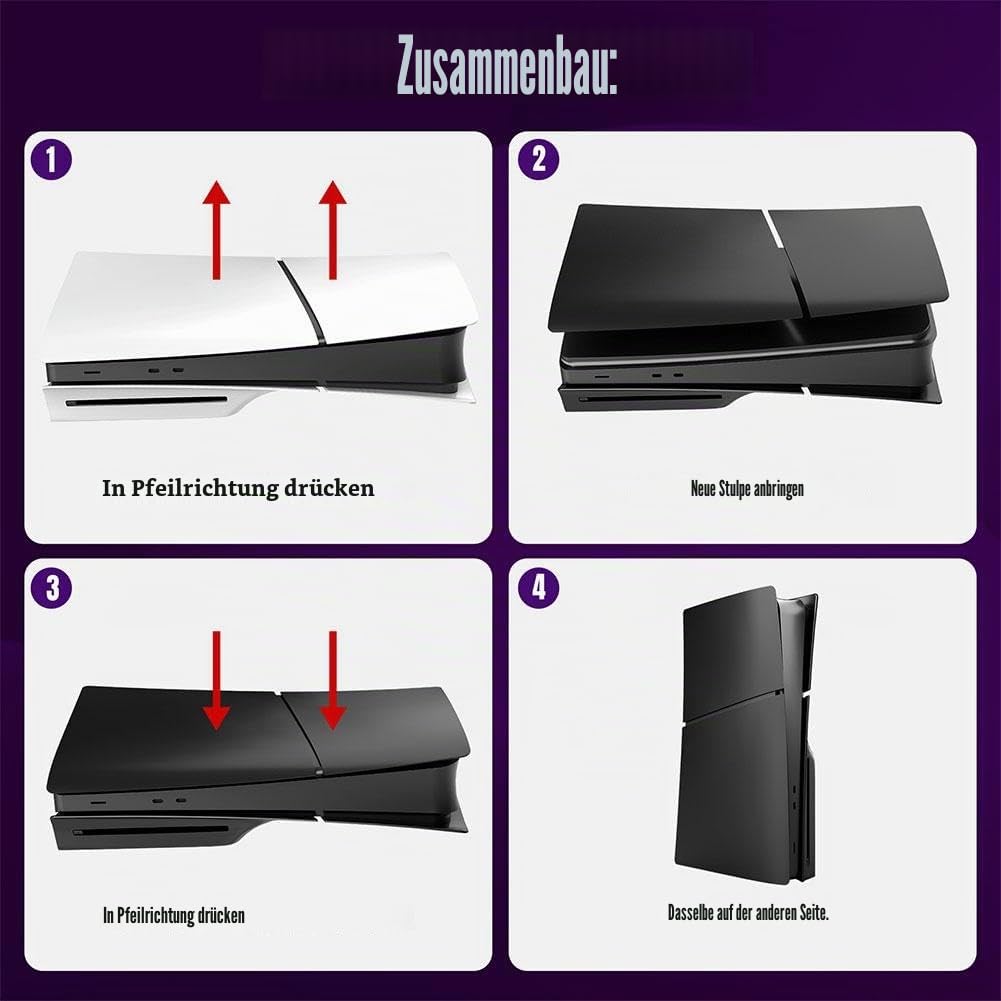 Schutzhülle für PS5 Slim, optisches Laufwerk/digitale Version, Ersatzgehäuse, kratzfest, staubdicht, schützende Seitenschale für PS5 Slim Digital Edition, ABS-Kunststoff, Schwarz