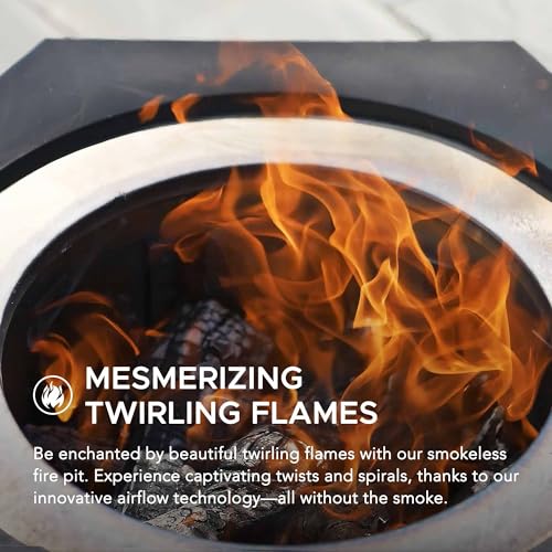 Sunjoy Fire Pit Smokeless 28 in. Hexagonal Outdoor Fire Pit, Patio Wood Burning Smokeless Firepit w/PVC Cover and Fire Poker, Ideal for Camping, Bonfire, and Backyard, Black