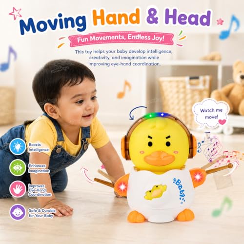 Image of Zest 4 Toyz Musical Duck Toy for Kids with Lights and Sound Bump & Go Battery Operated Animal Dancing Toy for Toddlers Boys and Girls Age 1 to 5 Years - White