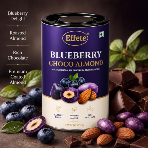 Image of Effete Choco Coated Blueberry Chocolate Almond Can - 96gm, Chocolaty Dryfruits, Chocolicious Almonds, Dryfruits chocolates packet, chocolates gift pack, chocolate box, chocolates gift hemper
