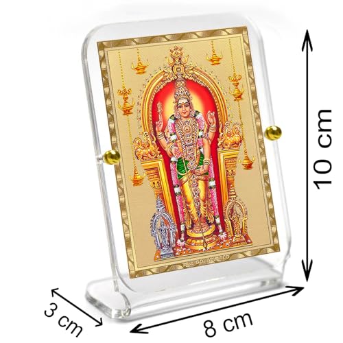 Image of Eknoor Gold Plated Murugan Kartikeya Ji Acrylic Recta 1 Car Dashboard Frame | Gold-plated Murugan Ji temple darshan foil on acrylic Recta 1 frame with gold border - car, desk and puja ghar