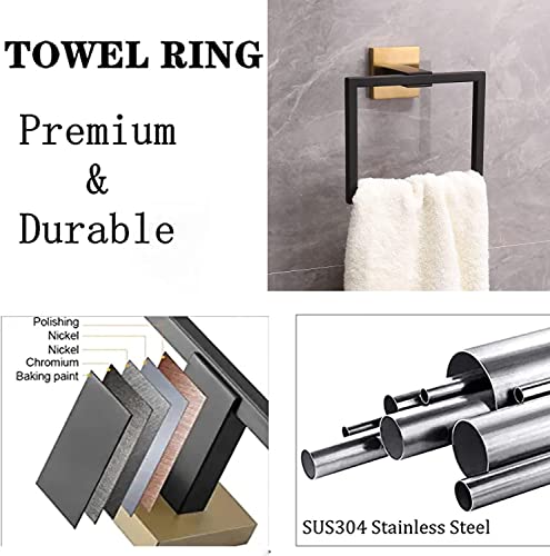 Ntipox 4 Pieces Black And Brushed Gold Bathroom Hardware Accessories Set,Stainless Steel Square 16" Hand Towel Bar Set Gold, Towel Rack Set Wall Mounted… #TOP2