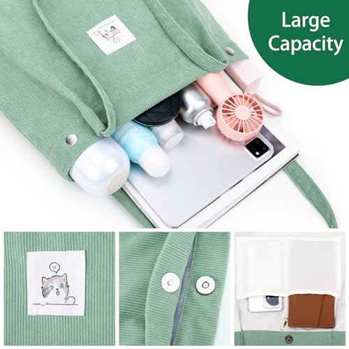 Iioscre Corduroy Tote Bag for Women, Large Capacity Tote handbags, Grocery Shoulder Bag with Inner Pockets﻿3