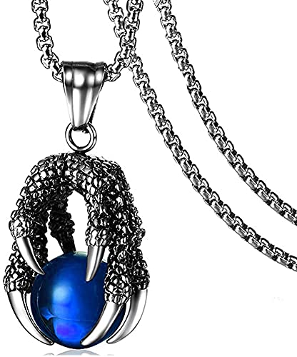 Punk Rock Stainless Steel Dragon Claw Pendant Crystal Ball Necklace,24inches Rolo Chain