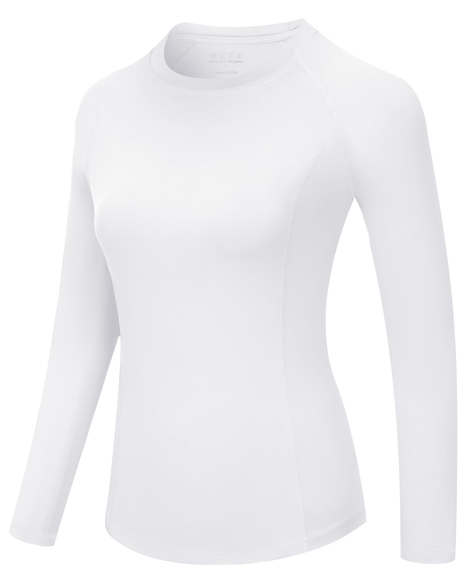 Compression Shirt Women Long Sleeve, UPF 50+ Crew Neck Workout Base Layer, Quick Dry Athletic Underscrub Tops-image-33