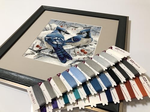 Image of RIOLIS - Blue Jays 1925, Cross Stitch Kits 7 inchx7, Cross Stitch Kits for Beginners & Advanced, Crossstitching Kits Adult, Counted Stitching Kits, Embroidery Kit