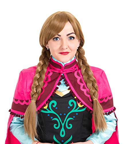 PINKISS Princess Frozen Snow Queen Cos-play Elsa and Anna Wig with Free Wig Cap (LC 2701 / Anna Brown)