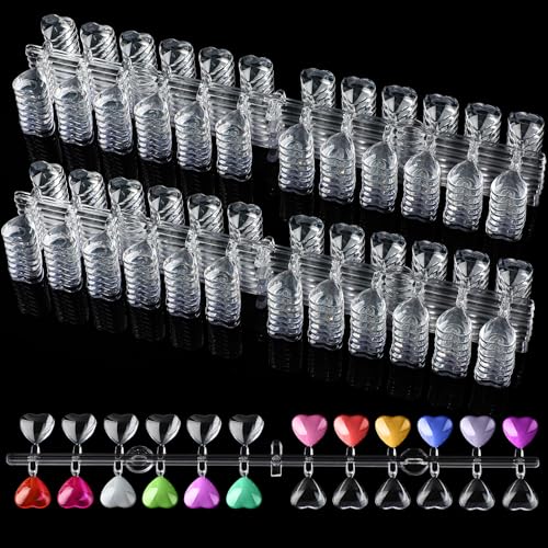 Maitys 480 Tips Heart False Nail Display Tips Clear Nail Color Display Chart Card Sticks with Adhesive Sticker for Bottles Colorful Polish DIY Training Practicing Displaying