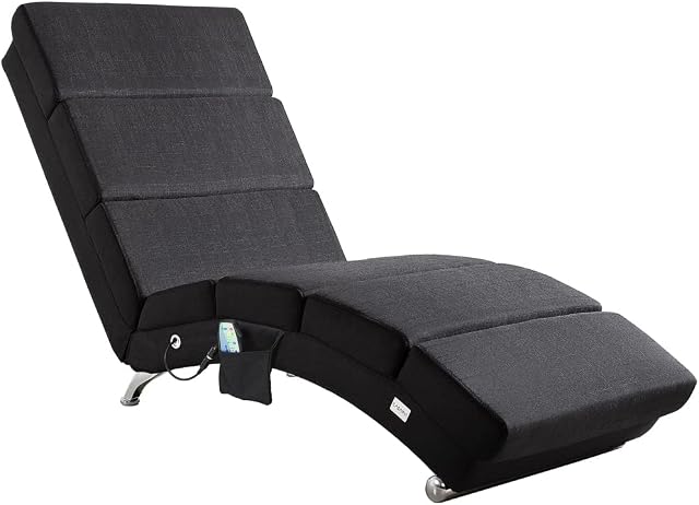 CASARIA Chaise Lounge Heated Massage Chair Grey Fabric Living Room Relax Recliner Lounger Reclining Armchair