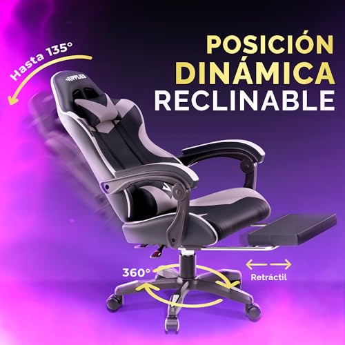 Miniatura 6 de Jupplies Silla Gaming Profesional Con Masajeador - Silla De Oficina Ergonómica Con Reposapiés, Altura Regulable Y Respaldo Abatible - Silla Gamer Para Juegos