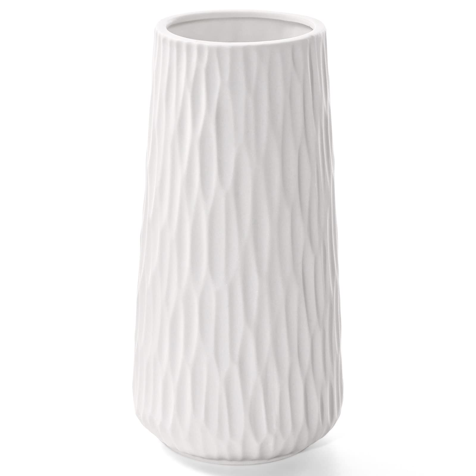 White Ceramic Vase for Home Decor, 8 Inch Vase for Flowers, Modern Art Texture Vase for Decor Centerpieces Entryway Shelf Living Room Table Decor
