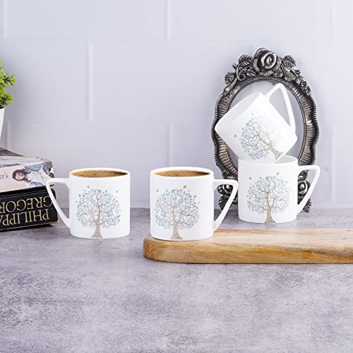 Image of Dandy Lines Puja with Good Luck Tree, Ceramic Coffee Mug Set, Pack of 6, Microwave & Dishwasher Safe, Great for Home Use & Gifting