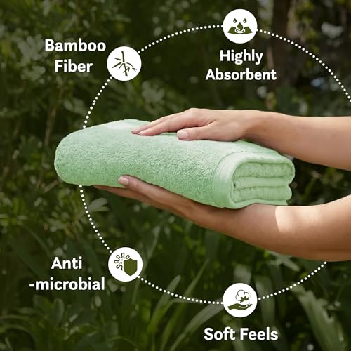Image of MYTRIDENT Cotton Bamboo Towels for Bath Large Size | Soft & Absorbent | Anti-Microbial & Anti-Odour | 450 GSM | 1 Piece Bath Towel for Men /Women - Sage Green