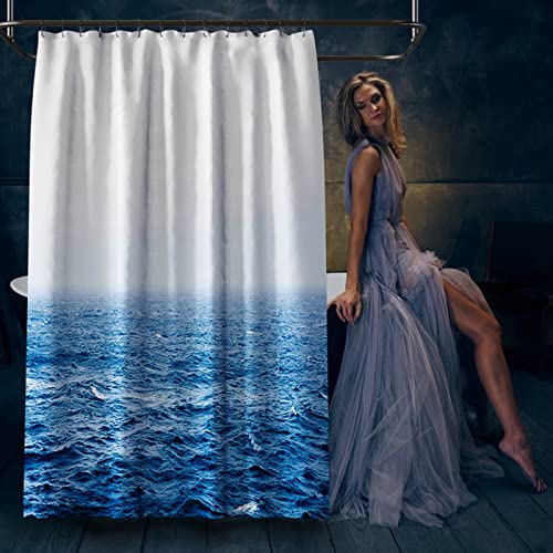 Rideau de douche anti moisissure vagues imperméable et lavable en polyester