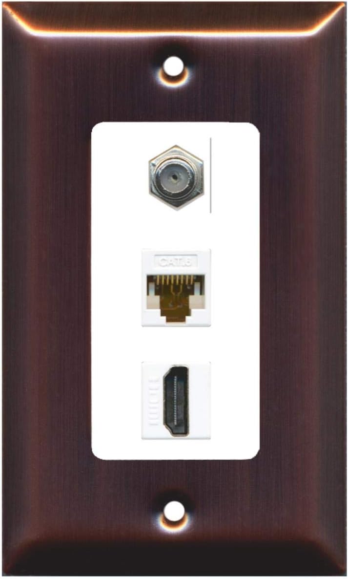RiteAV Decorative 1 Gang Wall Plate Coax Cat6 HDMI - Brass/White