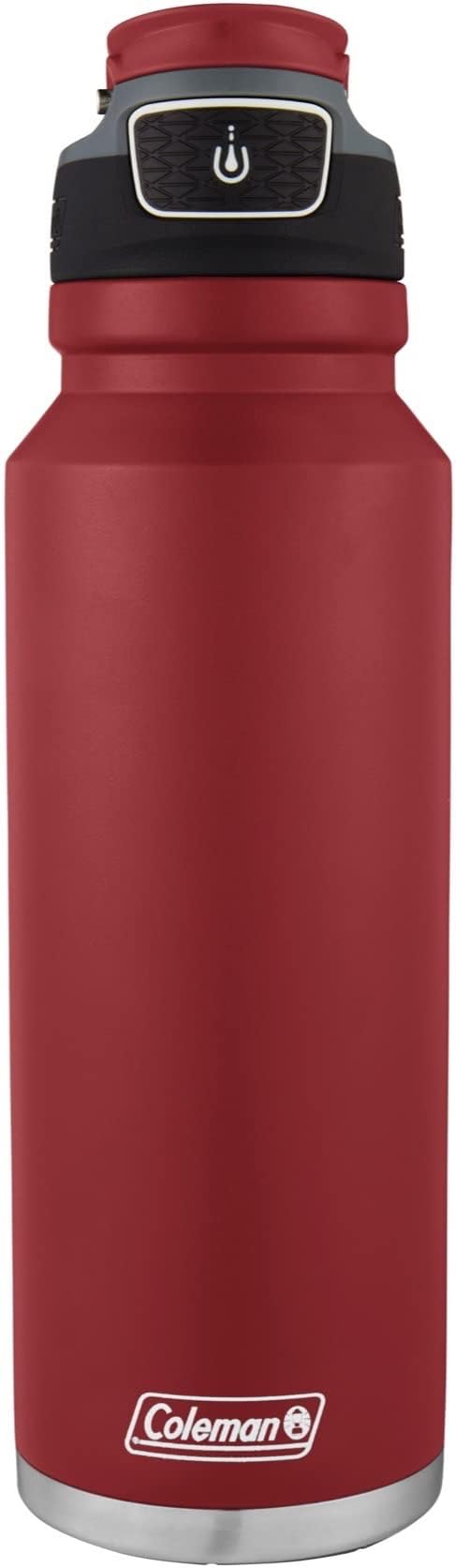 Coleman FreeFlow AutoSeal Insulated Stainless Steel Water Bottle 40 Ounce, Heritage Red