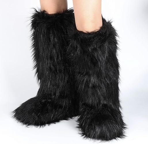 Faux Fur Boots for Women Winter Knee High Furry Snow Boots Fuzzy Fluffy for Girls Flat Long Boots - Image 2