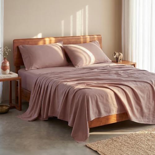 Image of LANE LINEN 100% Organic Cotton Bedsheet for Double Bed King Size - Lilac | GOTS Certified, Percale Weave, 108x108 inches, Soft & Breathable, Machine Washable, Includes 2 Pillow Covers