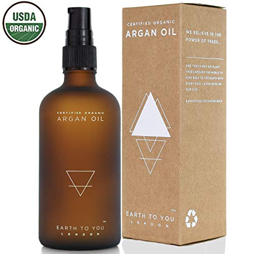 Arganöl aus Marokko. Bio, kalt gepresst, unbehandelt, für Haare, Haut, Gesicht, Nägel und Massage mit Pumpaufsatz. Natürliche Haarkur und Feuchtigkeitspflege 100 ml  von Earth To You London