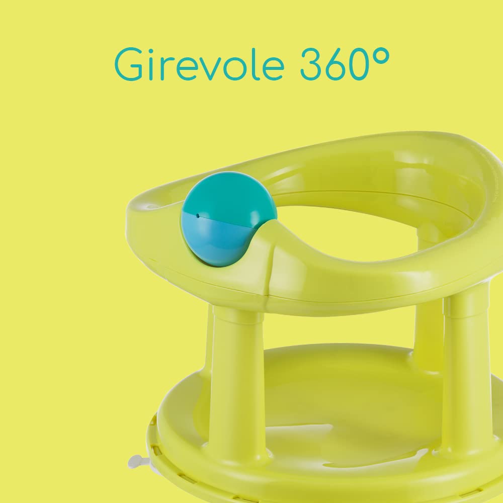 Bebeconfort Seggiolino Girevole Bagnetto neonato per Vasca da Bagno e Doccia, Seggiolino da bagno per bambini fino a 10 kg, Girello per il Bagnetto, Seduta ergonomica, Ventose di Sicurezza, Lime