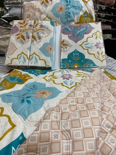 Image of TITOS 100% Pure Cotton 4Pcs Bedding Set, 1 King Size Comforter, 1 King Size Bedsheet, 2 Pillow Covers