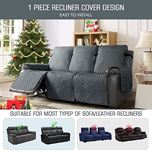 Taococo Anti-Slip Recliner Sofa Cover Couch Covers For Leather Recliner Sofa, Pet Cover For Recliner Sofa, Washable Reclining Sofa Cover Furniture Protector With Elastic Straps(3 Seater, Dark Grey) #TOP1