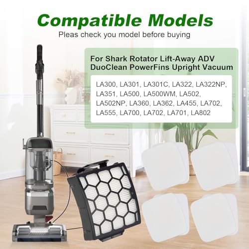 Image of Vacuum Filters Replacement for Shark LA300 LA301 LA322 LA351 LA500 LA502 LA555 LA360 LA362 LA401 LA455 LA702 Rotator Lift-Away ADV DuoClean PowerFins Upright Vacuum 1 HEPA 2 Foam 2 Faux Felt Filters