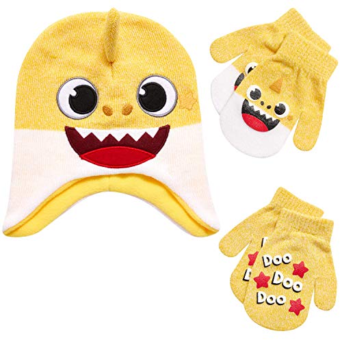 Image of Nickelodeon Boys' Baby Shark Winter Hat and 2 Pairs of Mitten Set (Toddler)
