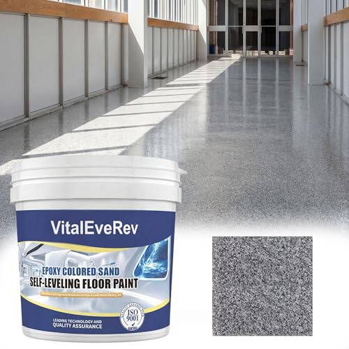 Epoxy Colored Sand Floor Paint, High-Gloss Self-Leveling Epoxy Coating for Interior & Exterior Surfaces, Wear-Resistant & Non-Slip Marble Effect Finish, 35oz (1KG), Sesame Gray