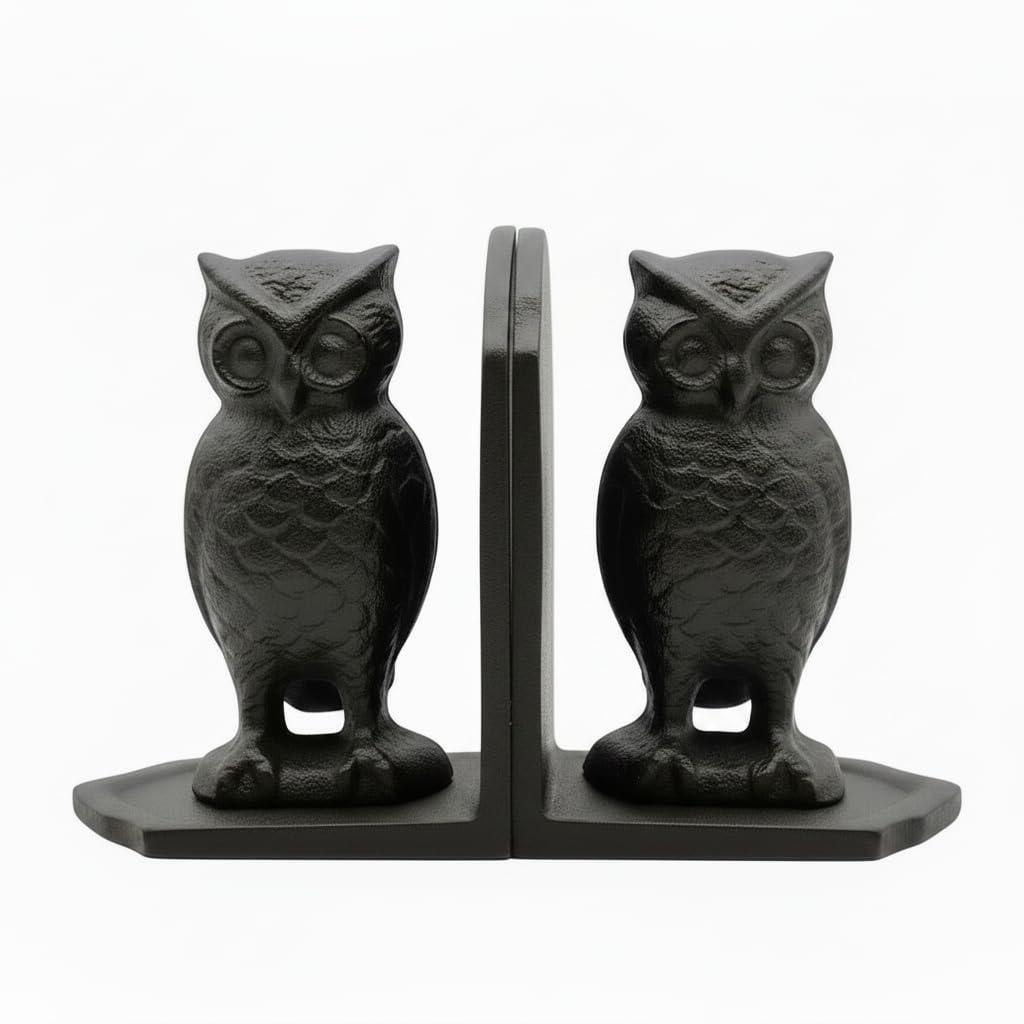 Serre-livres en fonte hiboux noir déco pour bureau et étagère