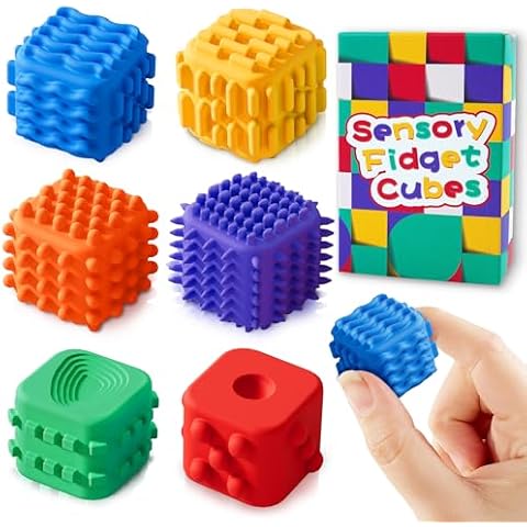 Fidget Cube Toys for Kids Adults Textured Silicone Sensory Cubes Quiet FidgetsToys for Autism ADHD Teen Silent Office Stress Toys Mini Desk Toys for Calm Down Anxiety Relief Gift for Classroom Cover