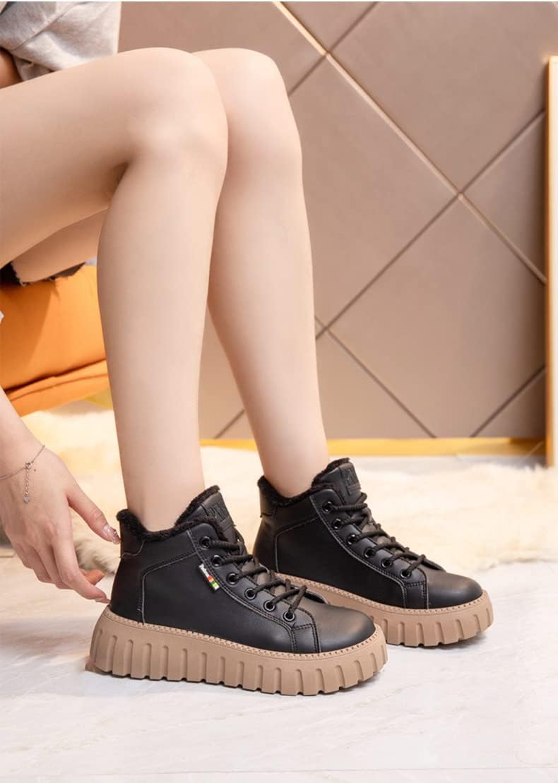 Hopomart Women's Thick Soled High Top Casual Shoes,Cozy Thermal Fur Lining Non-slip Fashion Boot,Lace Up Sneakers Ankle Boots