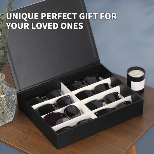 Image of AUTOARK Leather 8 Slot Sunglasses Organizer,Eyeglasses Holder for Men Women,Multiple Glasses Display Case,Black,MKAW051