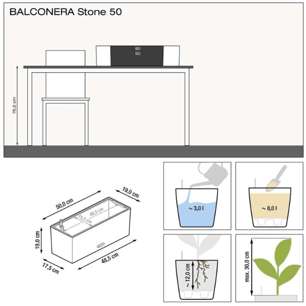 Lechuza Fioriera BALCONERA Stone 50X19 con Auto irrigazione Beige Sabbia