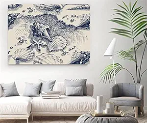 VERRE ART Wood Framed Canvas - Wall Decor for Living Room, Bedroom, Office, Hotels, Drawing Room (34in X22in) - Sand & Sea Shells