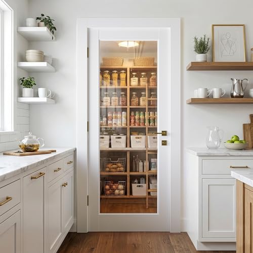 SMARTSTANDARD 32 x 80 Interior Glass Door Solid Core Clear Glass Pantry Doors Pre-Assembled Slab Door for Bedroom French Pocket Laundry Bathroom White Primed Without Hardware Kit