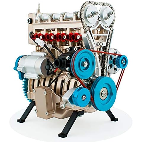 DjuiinoStar Vehicle Engine Model Assembly Kit (300+ Pieces Components, 5 Hours Assembly Time), Four-Stroke Straight-Four Gas Engine Working Model, 4 Cylinder Engine Kit DM13-1 Cover